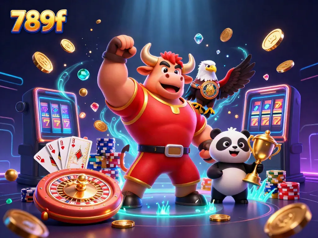 Experience 789f casino excitement with a vibrant 3D illustration featuring winning characters and gaming elements.