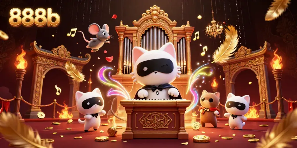Experience the thrill of 888b casino with artistic characters in a vibrant 3D illustration.