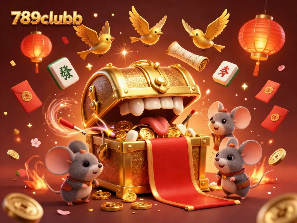 Engage with 789clubb's exciting treasure chest scene, filled with vibrant casino elements and celebration.