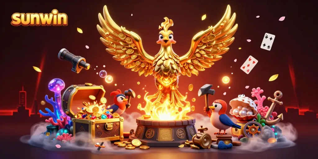 Engage with the sunwin gaming experience as molten gold forms winning coins in a dynamic casino scene.