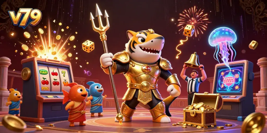 Experience exhilarating wins and jackpots at v79, illustrated with a lively underwater casino scene.