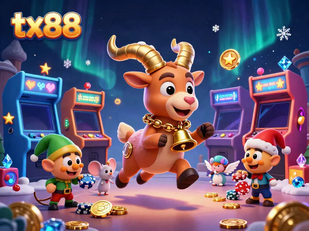Experience the excitement of tx88 with a festive casino scene featuring playful characters.