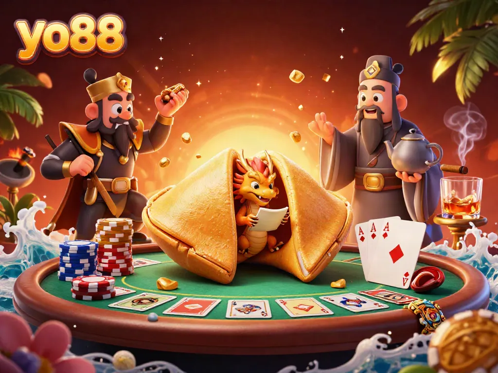 Experience thrilling poker action with yo88's vibrant 3D cartoon illustration featuring dynamic game elements and characters.
