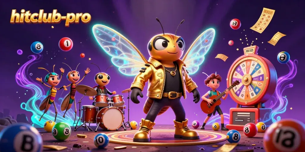 Experience hitclub-pro's vibrant casino atmosphere with colorful lottery elements and energetic characters.
