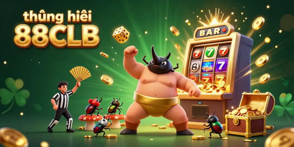 Experience thrilling action at thương hiệu 88CLB with a vibrant 3D casino illustration featuring dynamic characters and exciting game elements.