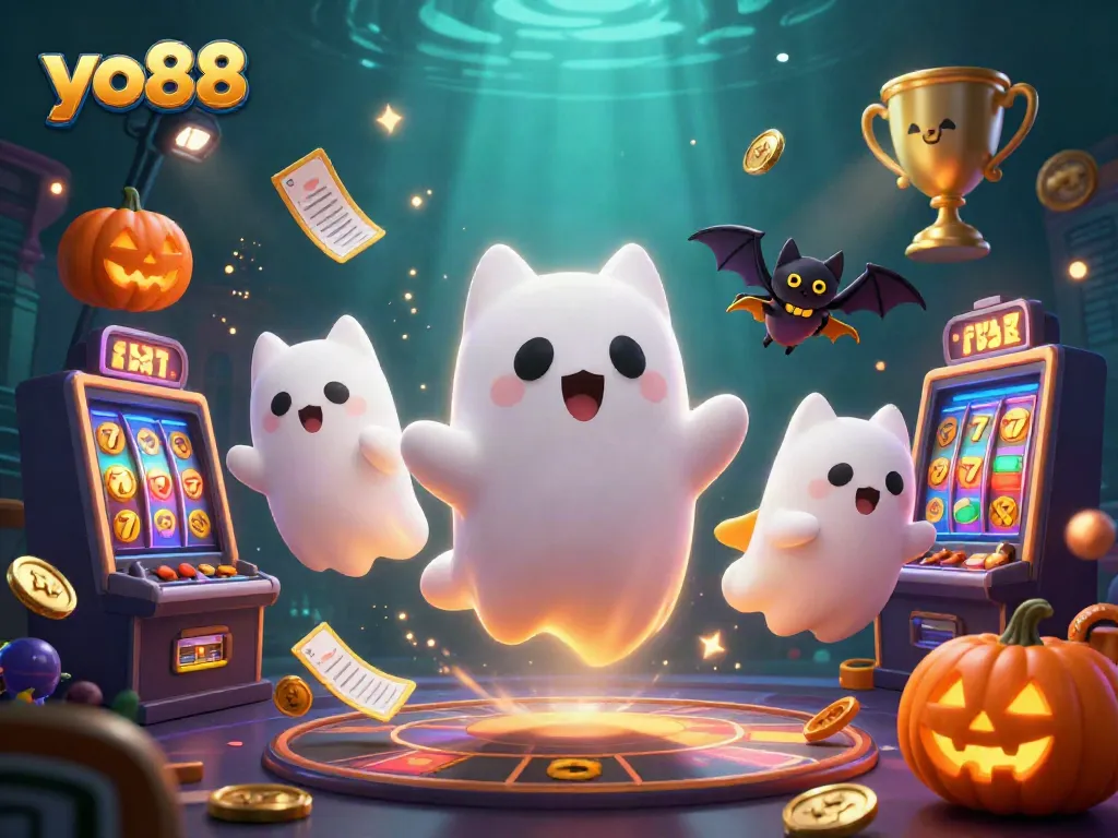 Enjoy thrilling gaming action at yo88 with illuminated jackpot reels and friendly cartoon characters in a dynamic casino setting.