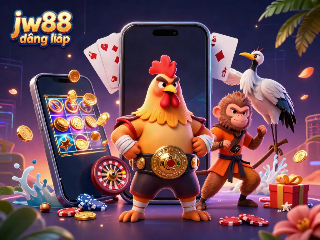 Experience the thrill of jw88 đăng nhập with vibrant casino characters amidst dynamic gaming elements.