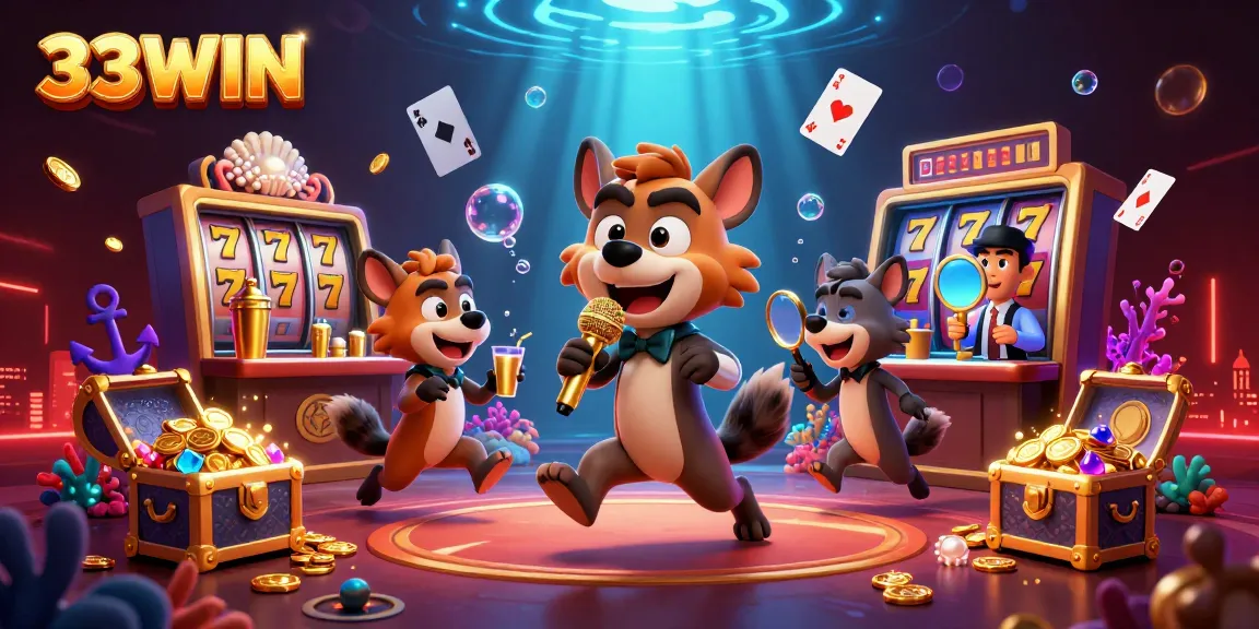 Engage with 33WIN's vibrant casino scene featuring hyenas and dynamic gaming elements for a thrilling experience.