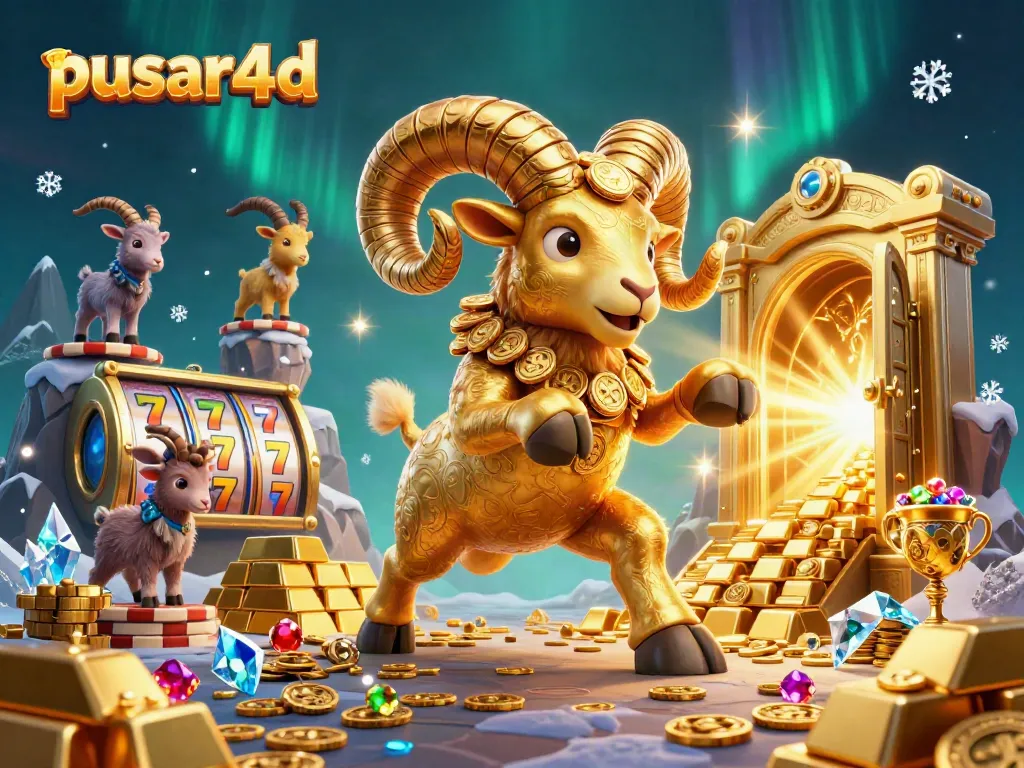 Experience the thrilling atmosphere of pusar4d with a golden ram charging through vibrant casino elements.
