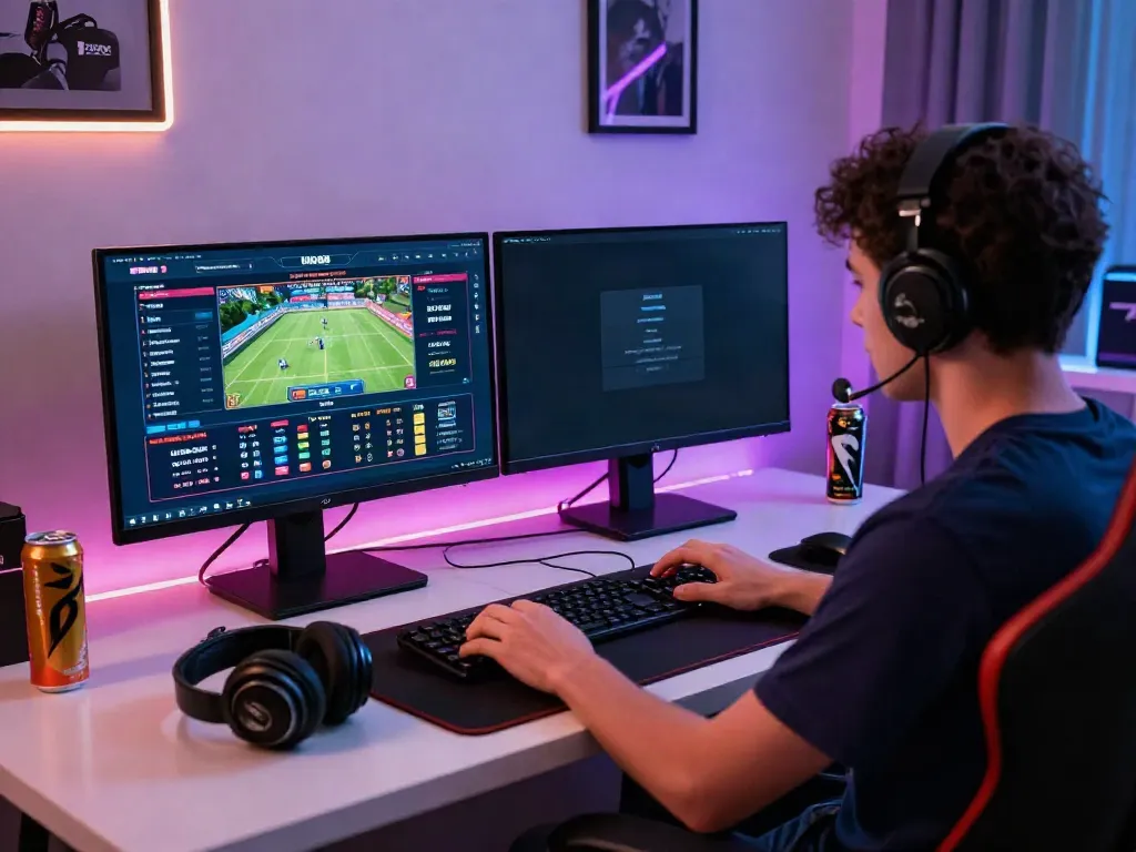 An engaging player at the cổng game man88 online gambling platform, immersed in live betting.