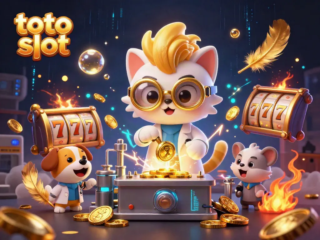 Menggunakan toto slot untuk menciptakan mesin replikasi koin emas dalam ilustrasi kasino yang dinamis dan penuh warna.