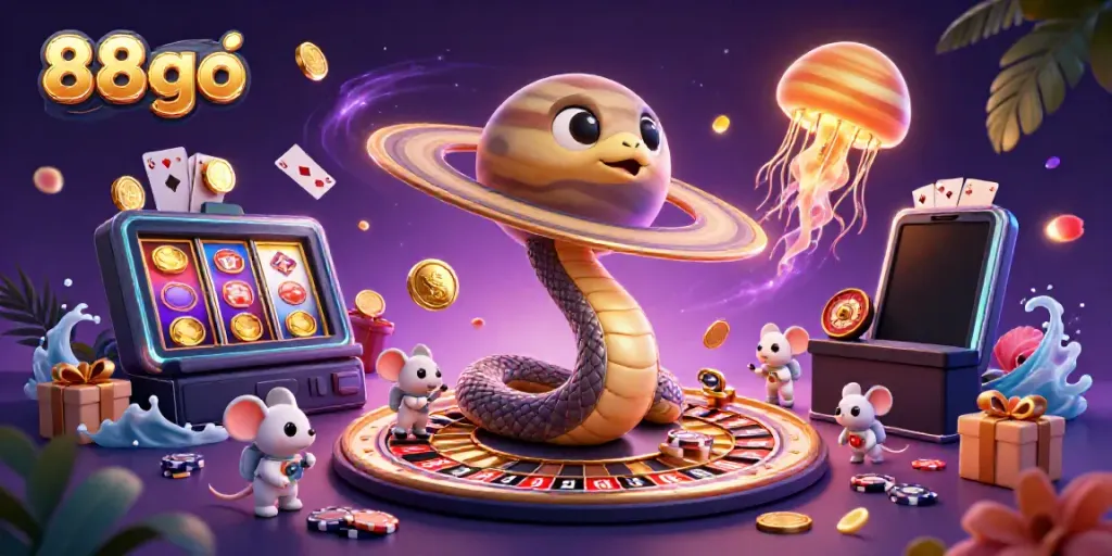 Experience thrill with 88go as astronauts bet on a cosmic roulette wheel in a vibrant casino scene.