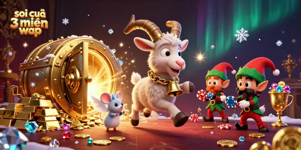 Join in the excitement at soi cầu 3 miền wap as creatures celebrate with glimmering gems in a holiday casino.