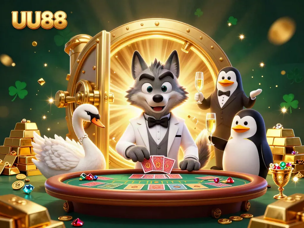 Experience thrilling baccarat action at UU88 with a debonair wolf, elegant swan, and sophisticated penguin.