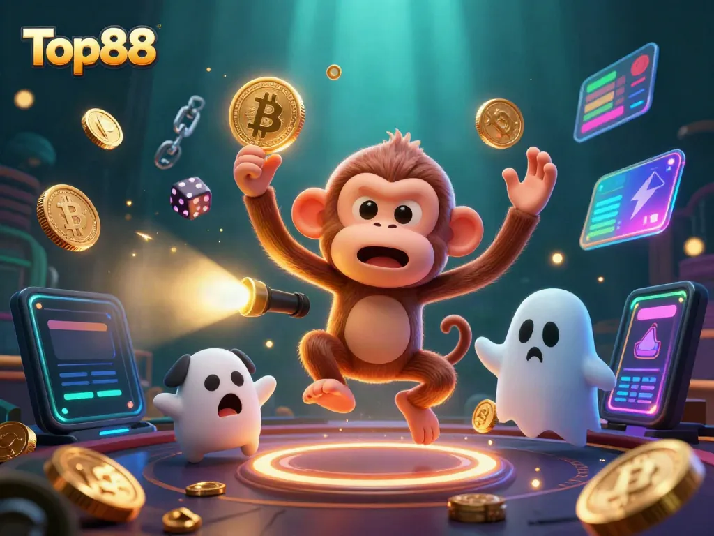 Engage in exciting gameplay with Top88 at a vibrant haunted casino featuring animated characters.