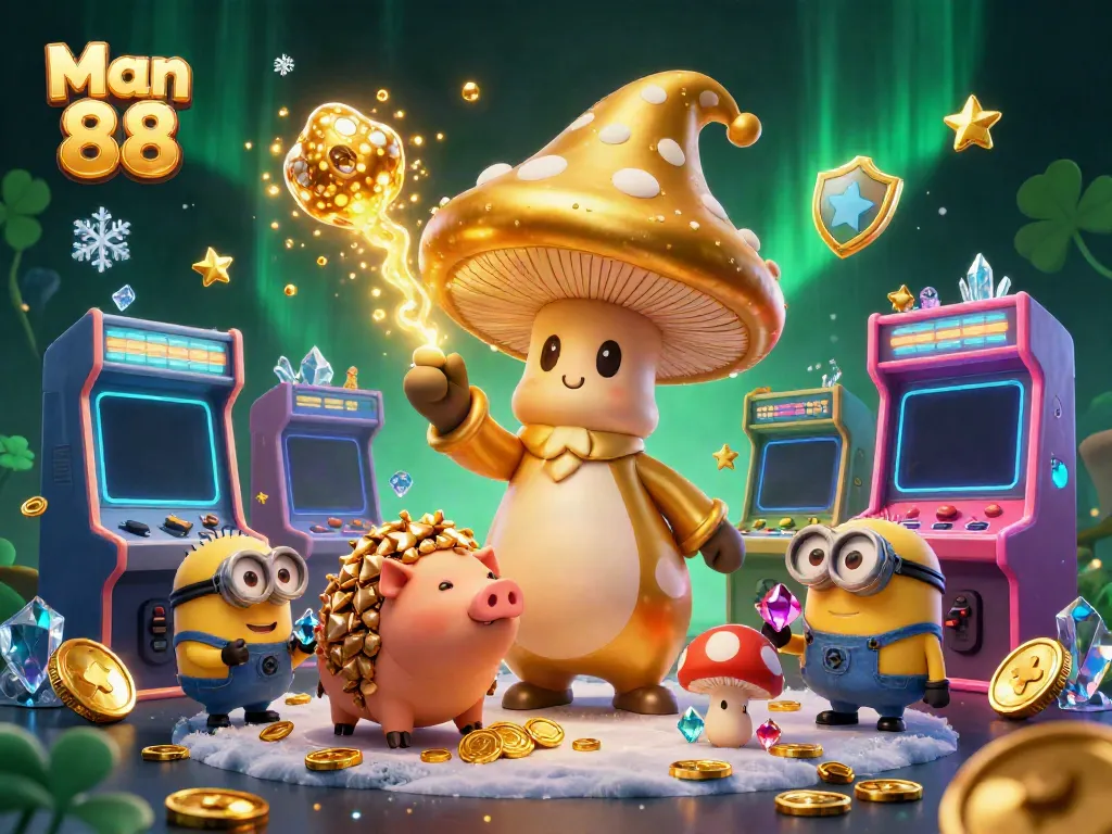 Engage with exciting slot games and opportunities at Man 88, featuring vibrant 3D characters spreading wealth.