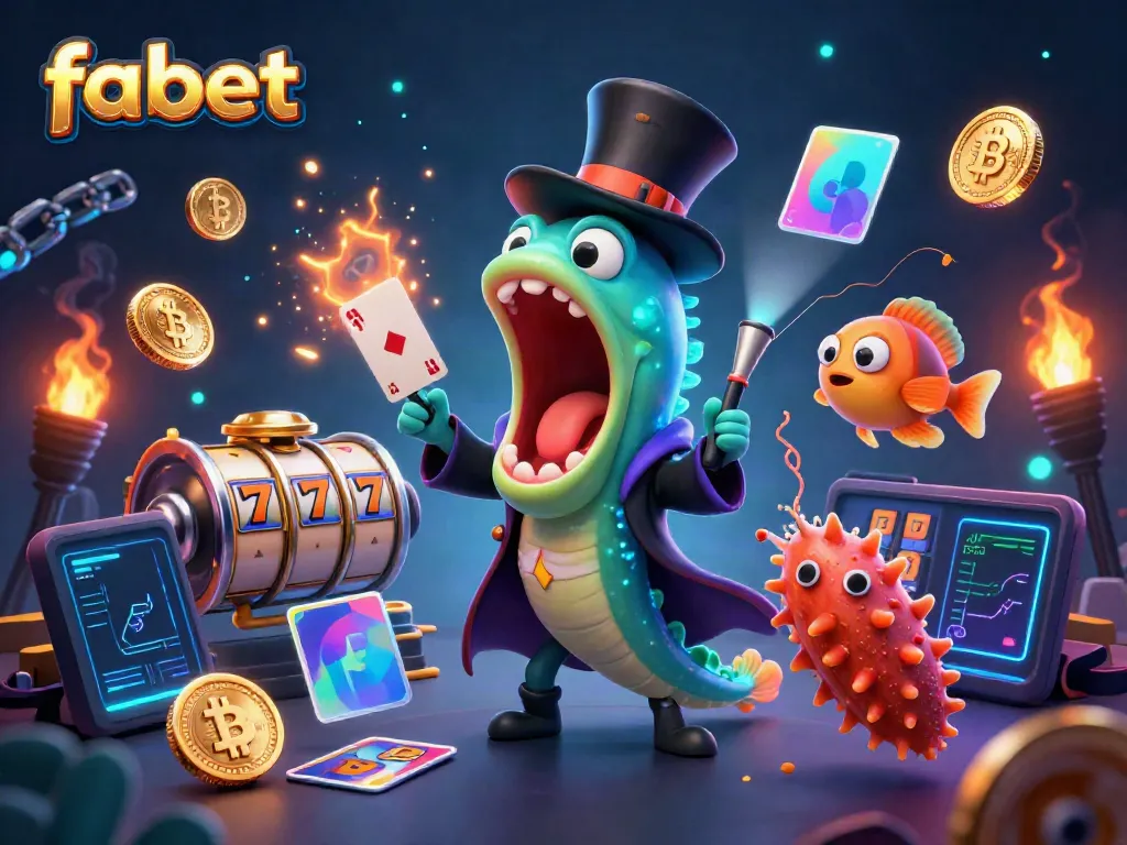 Engage in thrilling card tricks at fabet's underwater casino led by a bioluminescent eel, surrounded by dynamic gaming elements.
