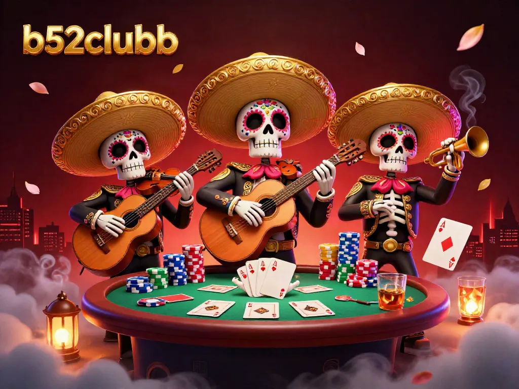 Engage with thrilling poker action at b52clubb, featuring a vibrant mariachi band in a casino-like atmosphere.