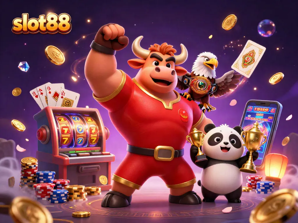 Experience thrilling wins with slot88 as symbols cascade and jackpots spin in this vibrant casino scene.
