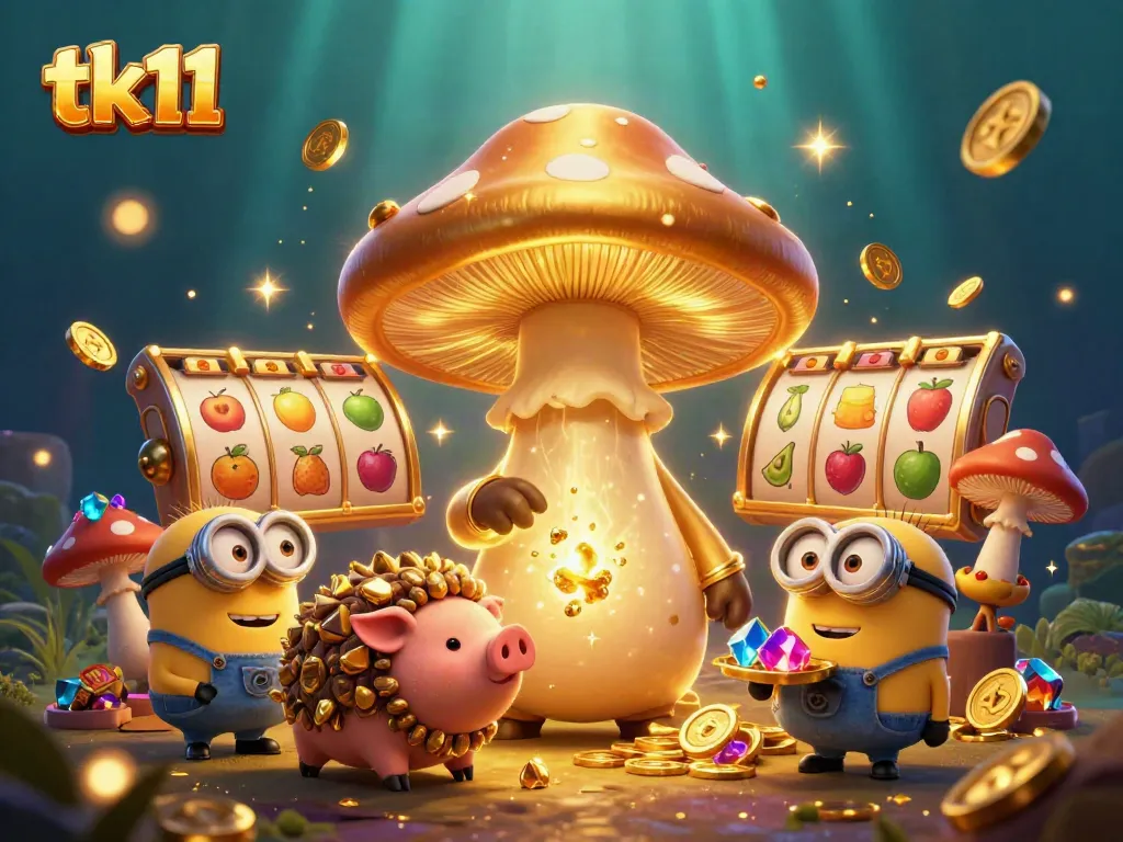 Experience the magic of tk11 with a wizard transforming a casino scene into gold amidst vibrant slot reels.