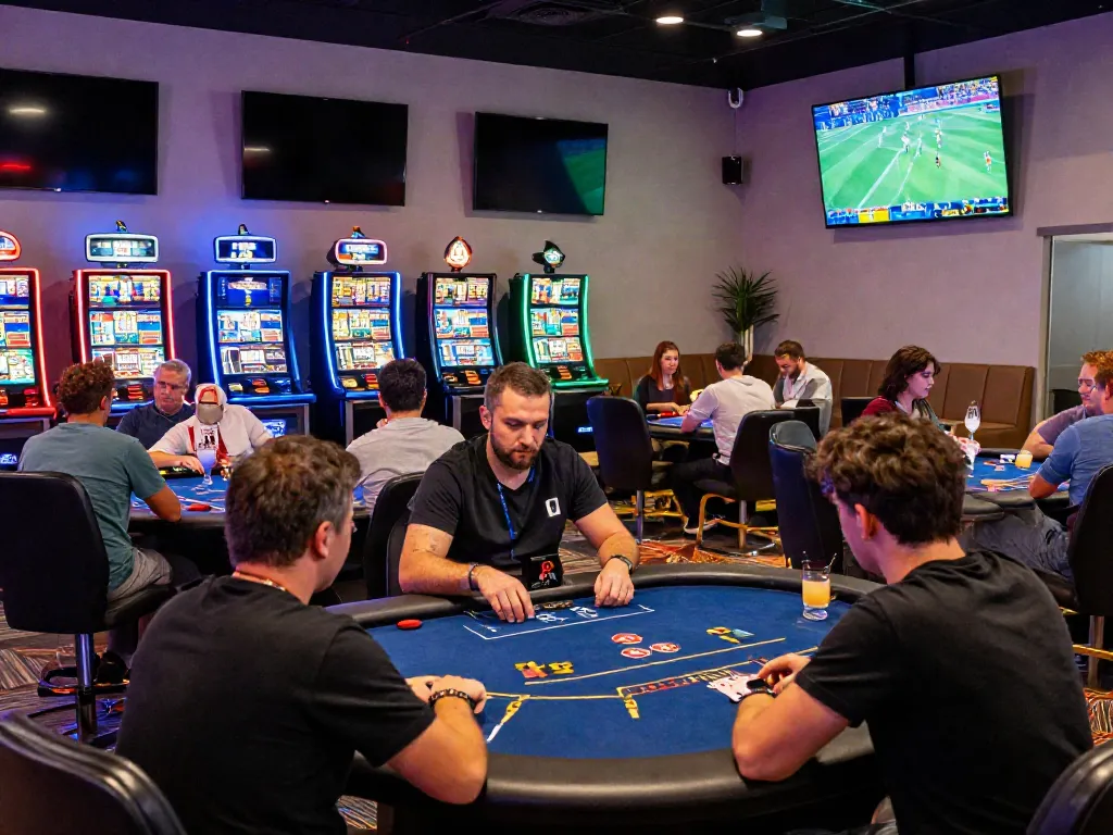 Dynamic casino gaming at nhà cái five88 with players engaged at poker tables.