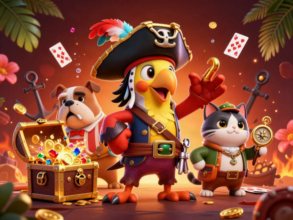 Experience Game Bài with a 3D pirate captain leading in a vibrant underwater casino scene.