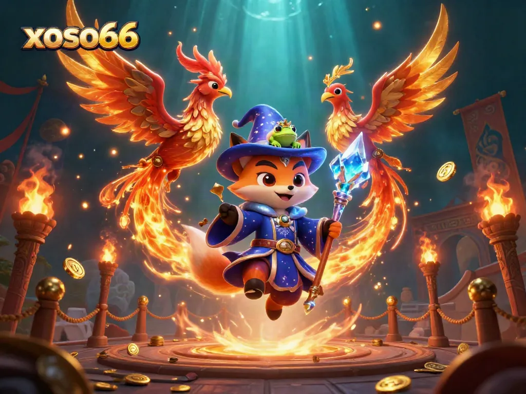 Engage with xoso66's immersive gambling experience featuring magical creatures and vibrant casino elements.
