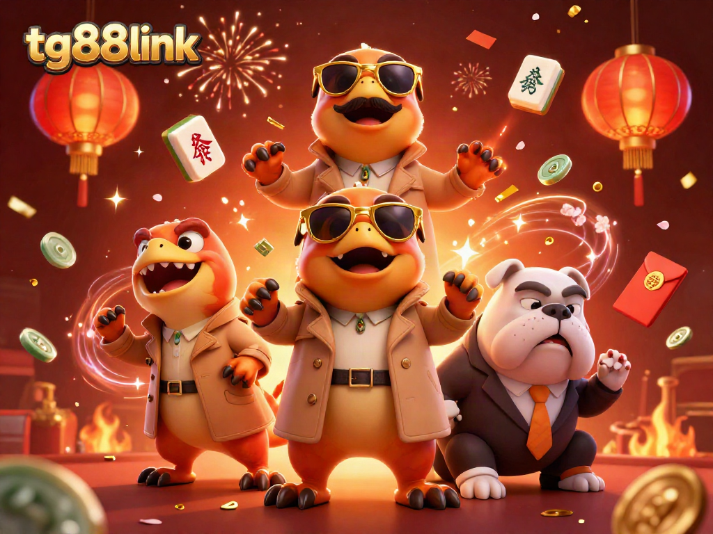 Engage in thrilling casino fun with tg88link's animated raptors in a vibrant gambling scene.